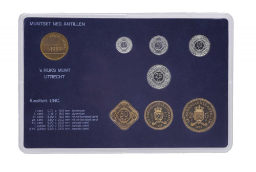 фото Нидерландские Антилы набор из 8 монет 1989 UNC 1, 5, 10, 25, 50 центов, 1, 2,5 гульдена плюс жетон