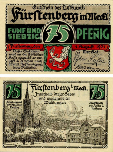 фото Германия Нотгельд  75 пфеннигов 1921 F-VF Фюрстенберг