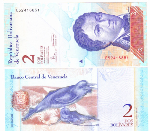 фото Венесуэла 2 боливара 2008 UNC Амазонский дельфин (P88c)