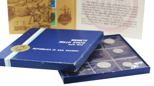 фото Сан-Марино набор из 8 монет 1972 UNC 1, 2, 5, 10, 20, 50, 100, 500 лир (серебро)