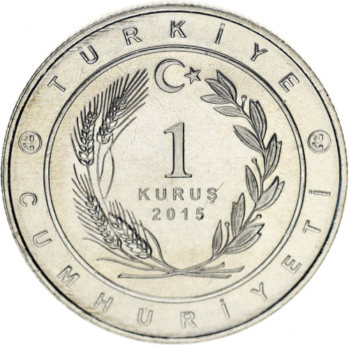 фото Турция 1 куруш 2015 UNC Флаг Великие тюркские государства - Османская империя