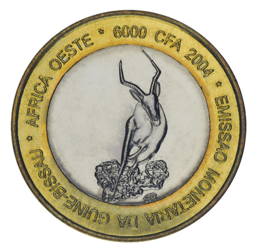фото Гвинея-Бисау 6000 франков 2004 Биметалл AU-UNC Косуля
