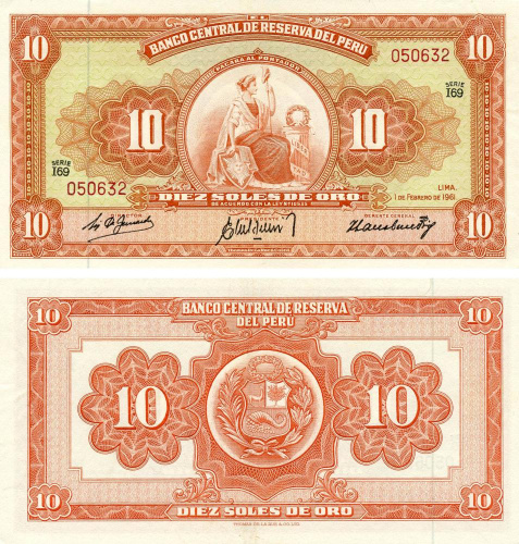 фото Перу 10 соль 1961 AU-UNC (P82A)