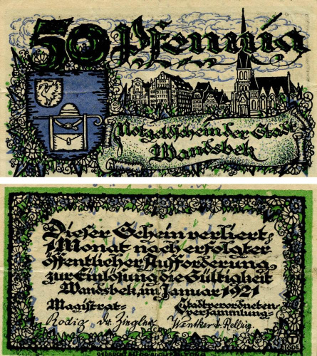 фото Германия Нотгельд  50 пфеннигов 1921  F-VF  Вандсбек