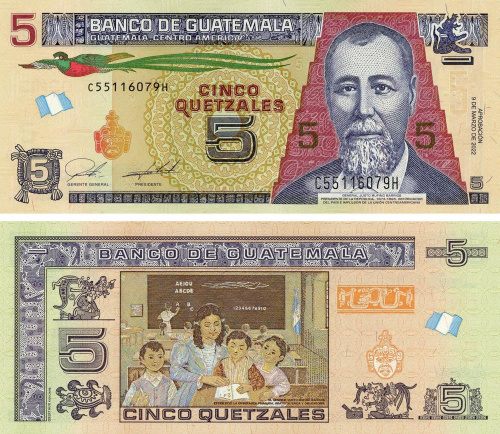 фото Гватемала 5 кетсалей 2022 UNC (PW122A)