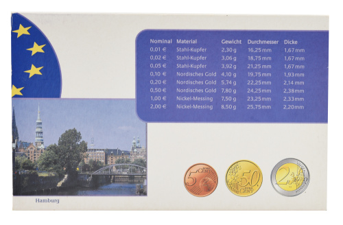 фото Германия набор из 8 монет евро 2004 UNC J 1, 2, 5, 10, 20, 50 евроцентов, 1, 2 евро в сувенирной упаковке