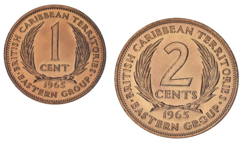 фото Восточные Карибы набор из 2 монет 1965 UNC 1, 2 цента
