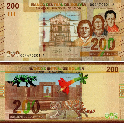 фото Боливия 200 боливиан 2018 UNC (PW252)