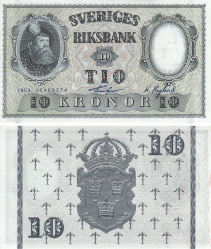 фото Швеция 10 крон 1959 UNC (P43g)