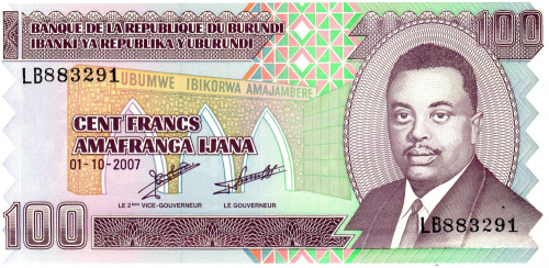 фото Бурунди 100 франков 2007 UNC (P37f)