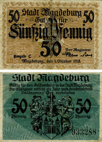 фото Германия Нотгельд  50 пфеннигов  1918 F-VF Магдебург