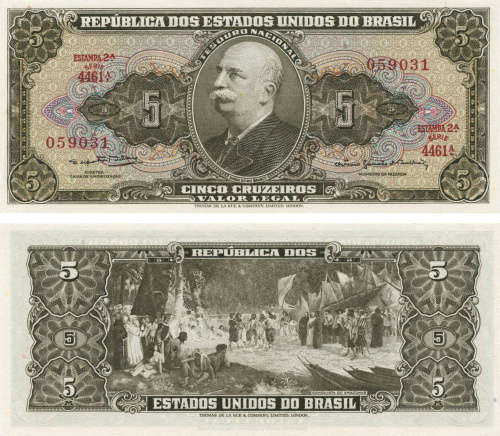 фото Бразилия 5 крузейро 1964 UNC (P176d)