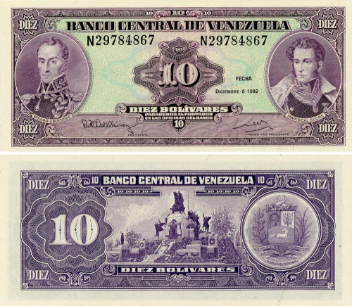 фото Венесуэла 10 боливар 1992 AU-UNC (P61с)
