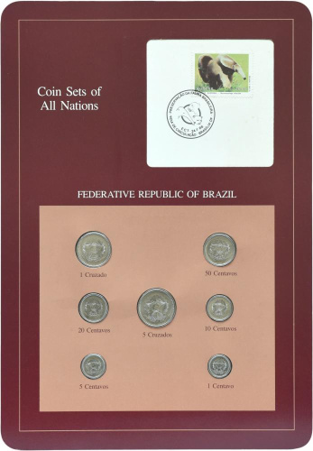 фото Бразилия Набор монет 1986 UNC 1, 5, 10, 20, 50 сентаво, 1, 5 крузадо и 1 марка в сувенирной упаковке