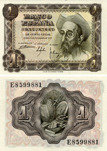 фото Испания 1 песета 1951 UNC (P139)