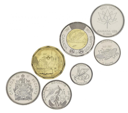 фото Канада набор из 7 монет 2017 UNC 5, 10, 25, 50, 50 центов, 1, 2 доллара
