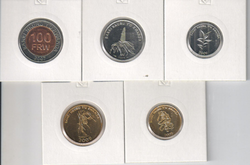 фото Руанда набор из 5 монет 2007-2011 UNC 5, 10, 20, 50, 100 франков