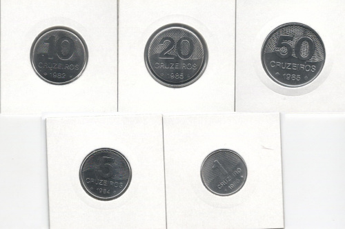 фото Бразилия набор из 5 монет 1980-1985 UNC 1, 5, 10, 20, 50 крузейро