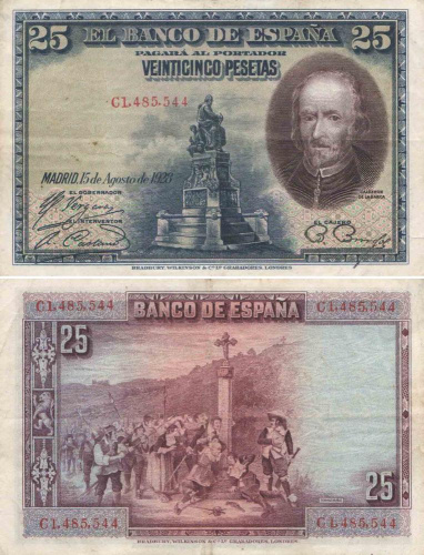 фото Испания 25 песет 1928 F-VF Из оборота (P74)