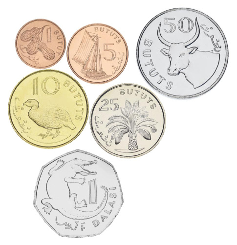фото Гамбия набор из 6 монет 1998-2016 UNC 1, 5, 10, 25, 50 бутутов, 1 даласи