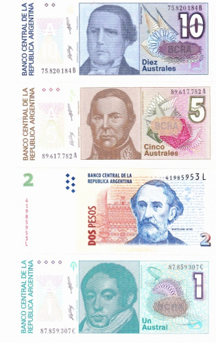 фото Аргентина набор из 8 банкнот UNC Узкие