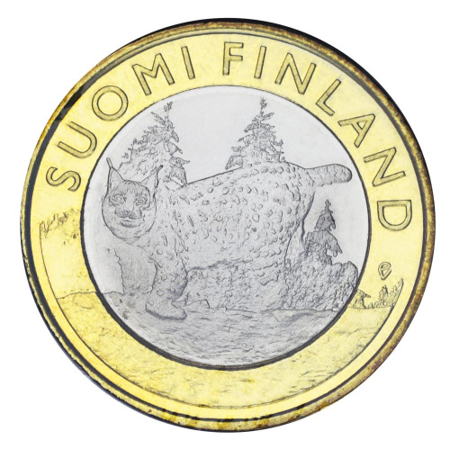 фото Финляндия 5 евро 2015 Биметалл UNC Животное - Рысь