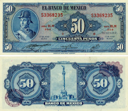 фото Мексика 50 песо 1972 AU-UNC (P49t)
