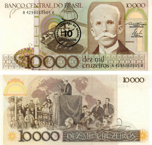 фото Бразилия 10000 крузейро 1986 UNC 10 крузадо (P206)