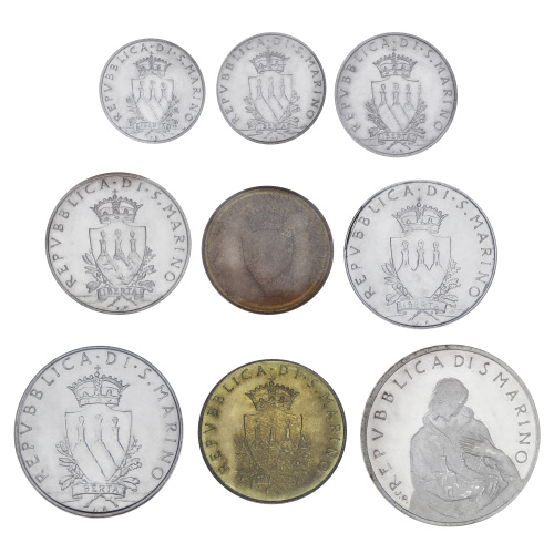 фото Сан-Марино набор из 9 монет 1979 UNC 1, 2, 5, 10, 20, 50, 100, 200, 500 лир (серебро)
