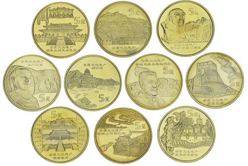 фото Китай набор из 10 монет по 5 юаней 2002-2006 AU-UNC Достопримечательности Китая