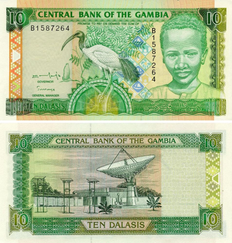 фото Гамбия 10 даласи 1996 UNC Птица (P17a)