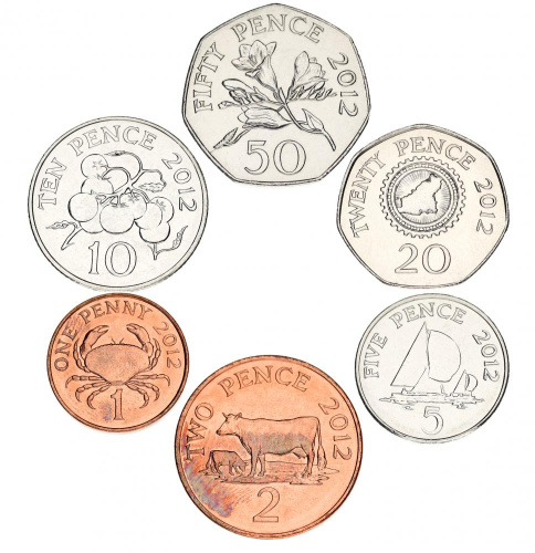 фото Гернси набор из 6 монет 2012 UNC 1, 2, 5, 10, 20, 50 пенсов