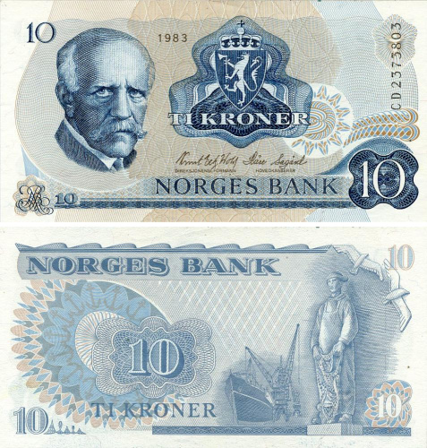 фото Норвегия 10 крон 1983 UNC (P36c)