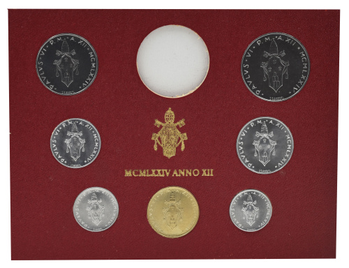 фото Ватикан набор из 7 монет 1974 AU-UNC 1, 2, 5, 10, 20, 50, 100 лир