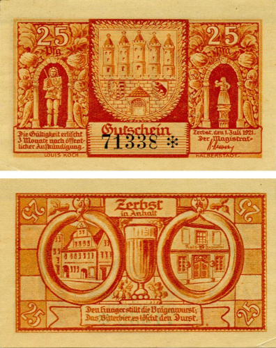 фото Германия Нотгельд 25 пфеннигов 1921 F-VF Цербст