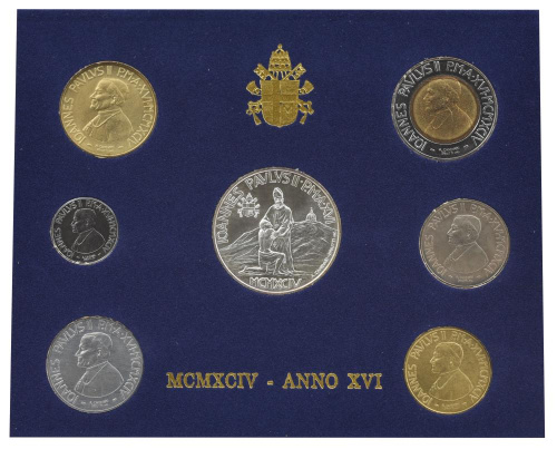 фото Ватикан набор из 7 монет 1994 AU-UNC Римский папа - Иоанн Павел II 16-й год правления