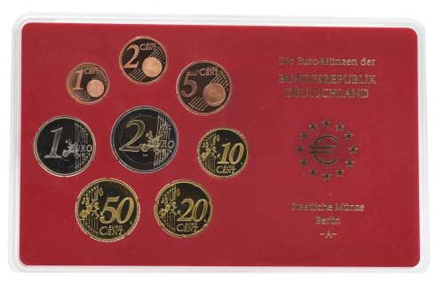 фото Германия набор из 8 монет евро 2003 UNC A 1, 2, 5, 10, 20, 50 евроцентов, 1, 2 евро в сувенирной упаковке