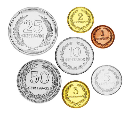 фото Сальвадор набор из 7 монет 1972-1999 AU-UNC 1, 2, 3, 5, 10, 25, 50 сентаво