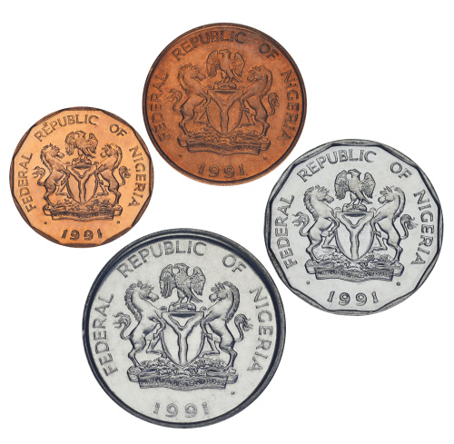 фото Нигерия набор из 4 монет 1991 AU-UNC 10, 25, 50 кобо, 1 найра
