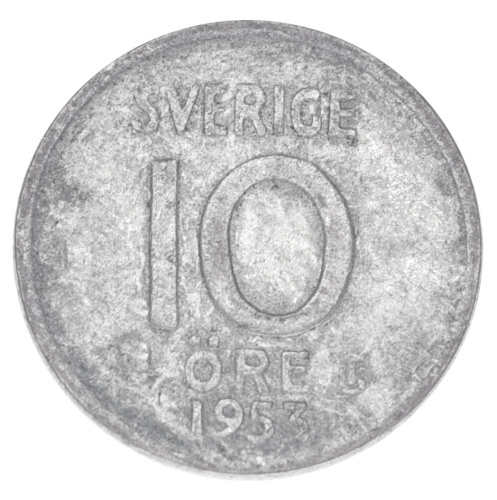 фото Швеция 10 эре 1953 Серебро F-VF (Ag 400, 1,45 грамм)