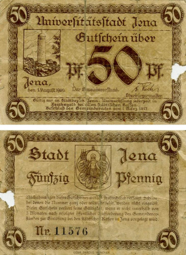 фото Германия Нотгельд  50 пфеннигов 1920 G-VG Йена