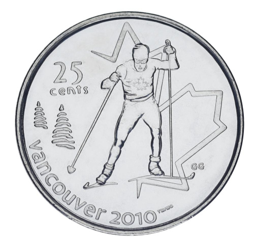 фото Канада 25 центов 2009 UNC XXI зимние Олимпийские Игры в Ванкувере 2010 - Беговые лыжи