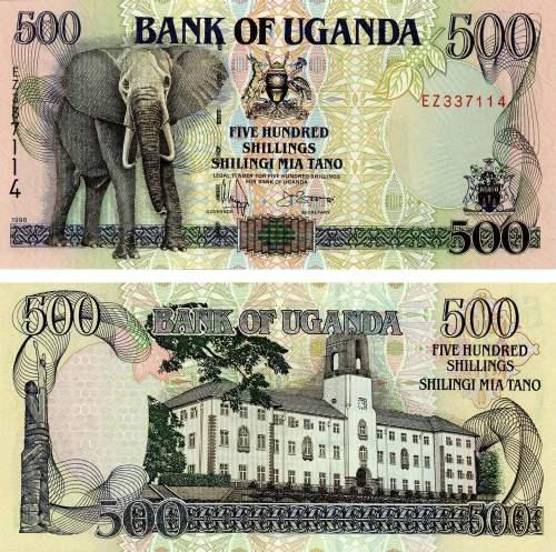 фото Уганда 500 шиллингов 1998 UNC Слон (P35b)