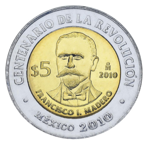 фото Мексика 5 песо 2010 Биметалл UNC Francisco Madero