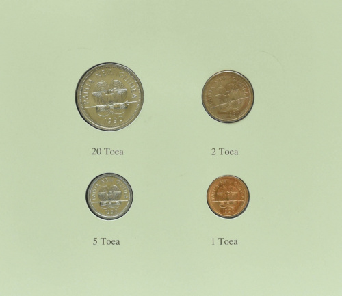 фото Папуа-Новая Гвинея Набор монет 1990 UNC 1, 2, 5, 20 тойе и 1 марка в сувенирной упаковке