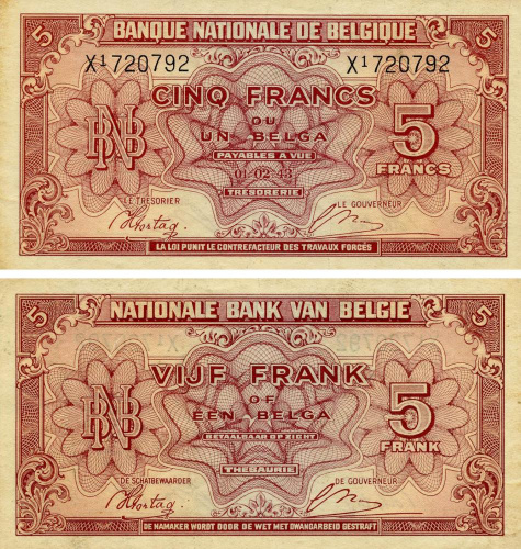 фото Бельгия 5 франков 1943 F-VF