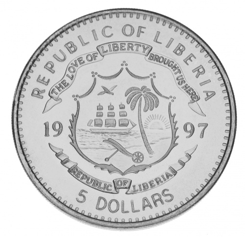 фото Либерия 5 долларов 1997 Proof Жираф