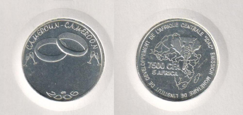 фото Камерун 7500 франков 2006 UNC Серебристая