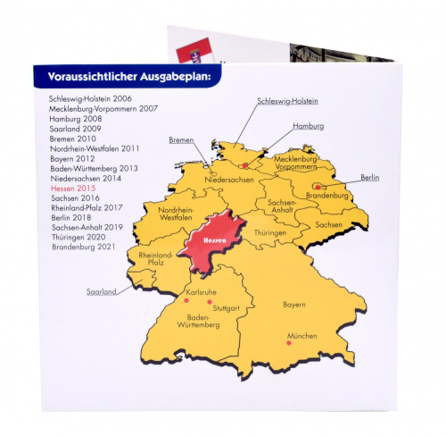 фото Германия набор из 5 монет по 2 евро 2015 A, D, F, G, J «Хессен» UNC в сувенирной упаковке