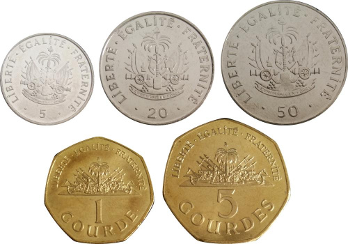 фото Гаити набор из 5 монет 1995-2011 UNC 5, 20, 50 сантимов, 1, 5 гурдов